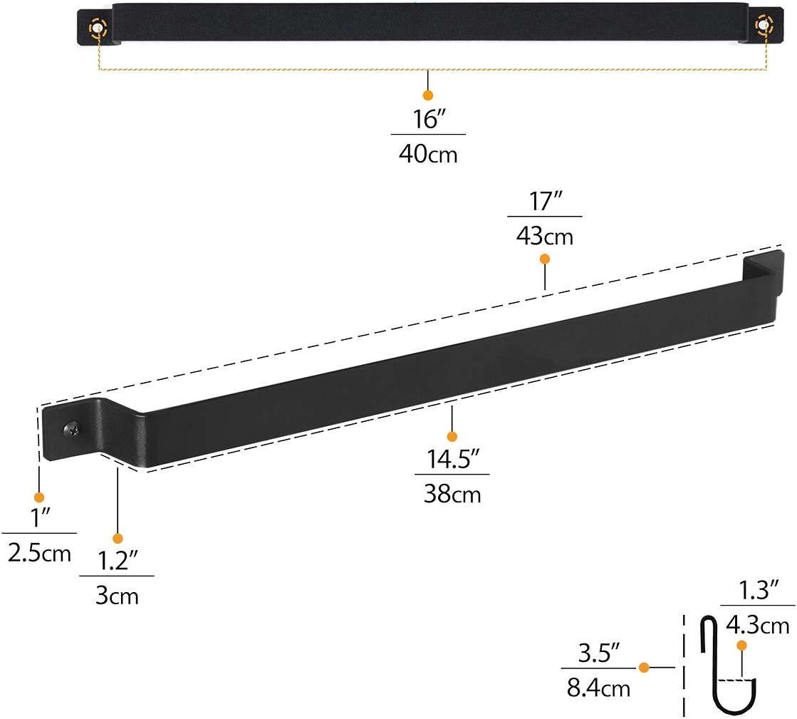 Wallniture Gourmet Kitchen Rail with 10 Hooks, Wall Mounted Wrought Iron Hanging Utensil Holder Rack with Black 17 Inch - Image 3