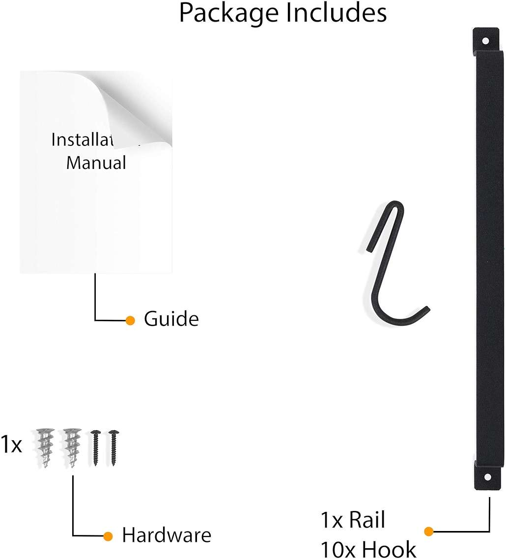 Wallniture Gourmet Kitchen Rail with 10 Hooks, Wall Mounted Wrought Iron Hanging Utensil Holder Rack with Black 17 Inch - Image 6