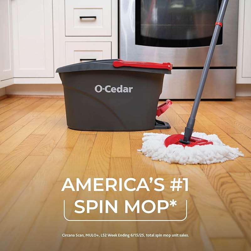 O-Cedar Easywring Microfiber Spin Mop & Bucket Floor Cleaning System + 3 Extra Refills (4 Refills Included) - Image 3