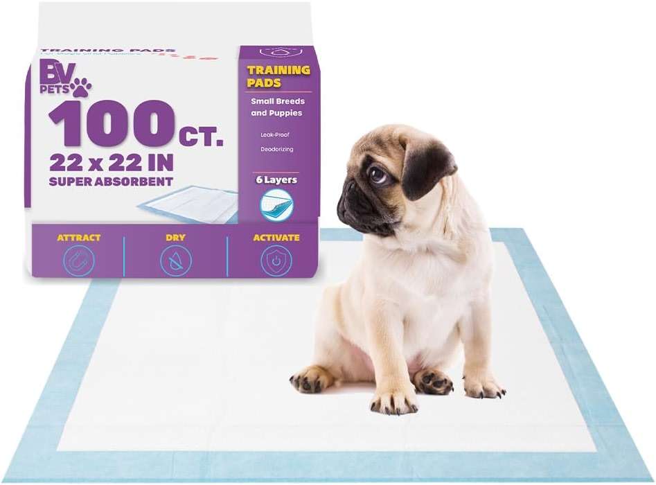 BV Puppy Pads Leak-Proof 100 Count 22"x 22" - Absorbent Pee Pads for Dogs with 6-Layer Design, Rapid Dry Sheet & Built-in Attractant - Dog Pad with Odor Control, Perfect for Puppies & Senior Dogs - Image 1