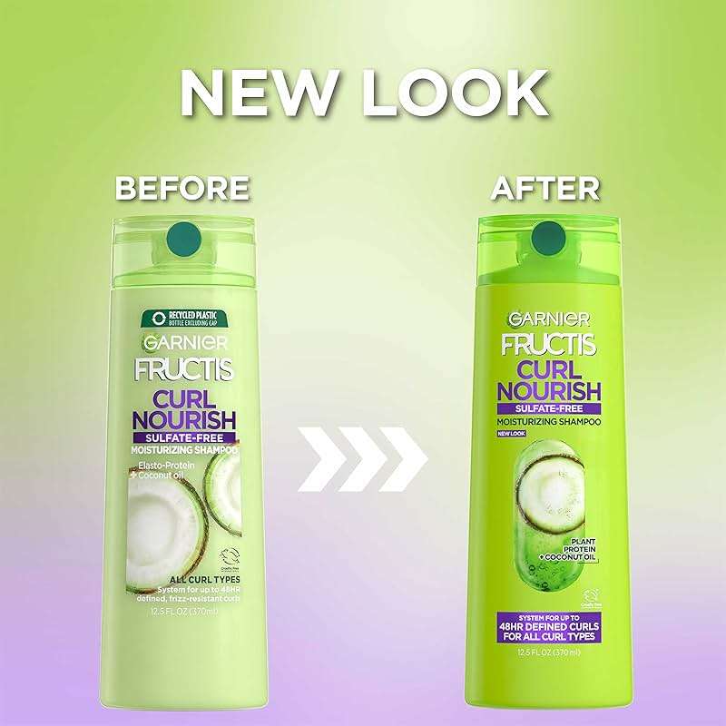 Garnier Fructis Curl Nourish Moisturizing Shampoo for Curly Hair, Plant Protein and Coconut Oil Formula, Up to 48HR of Curl Definition, Sulfate Free & Vegan, 12.5 Fl Oz (Packaging May Vary) - Image 3