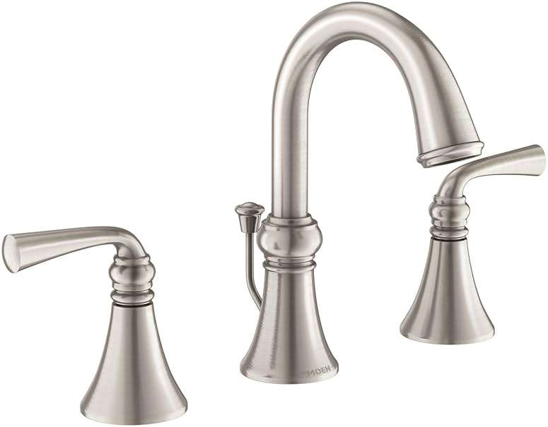 Moen Wetherly Spot Resist Brushed Nickel Two-Handle Widespread Bathroom Faucet with Valve Included, 3-hole Deck Mounted Setup, WS84855SRN - Image 1
