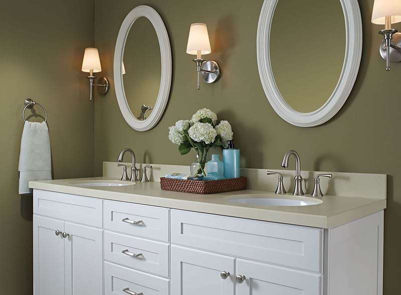 Moen Wetherly Spot Resist Brushed Nickel Two-Handle Widespread Bathroom Faucet with Valve Included, 3-hole Deck Mounted Setup, WS84855SRN - Image 2