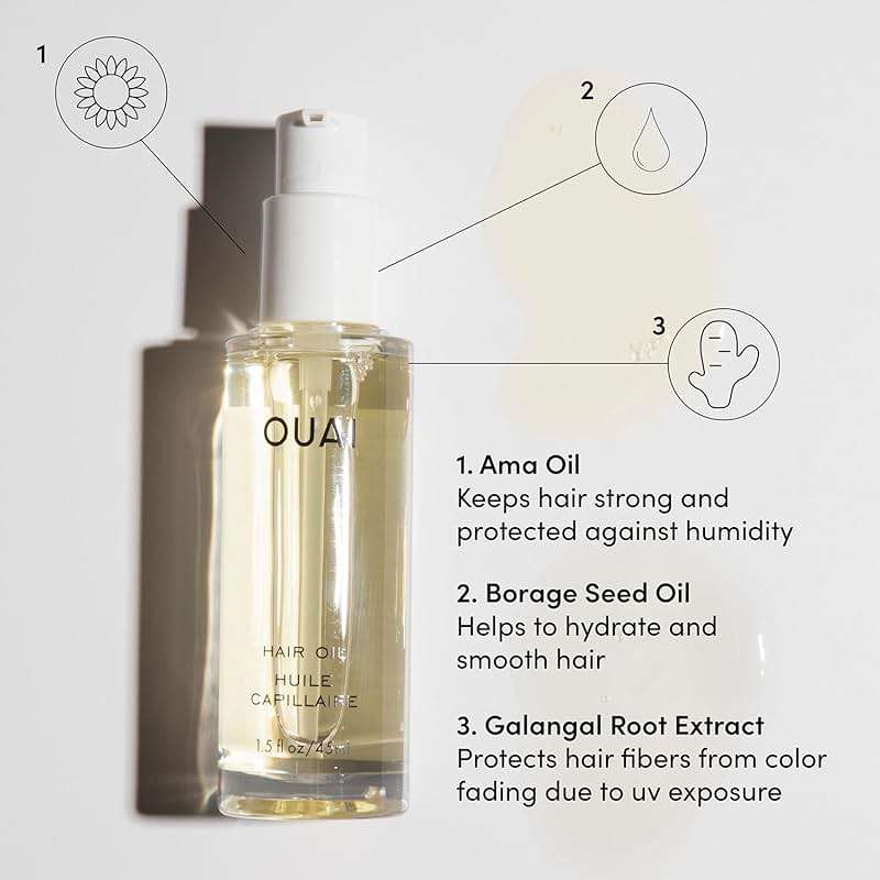 OUAI Hair Oil - Hair Heat Protectant Oil for Frizz Control - Adds Shine and Smooths Split Ends - Color Safe Formula - Paraben, Phthalate and Sulfate Free (1.5 fl oz) - Image 3