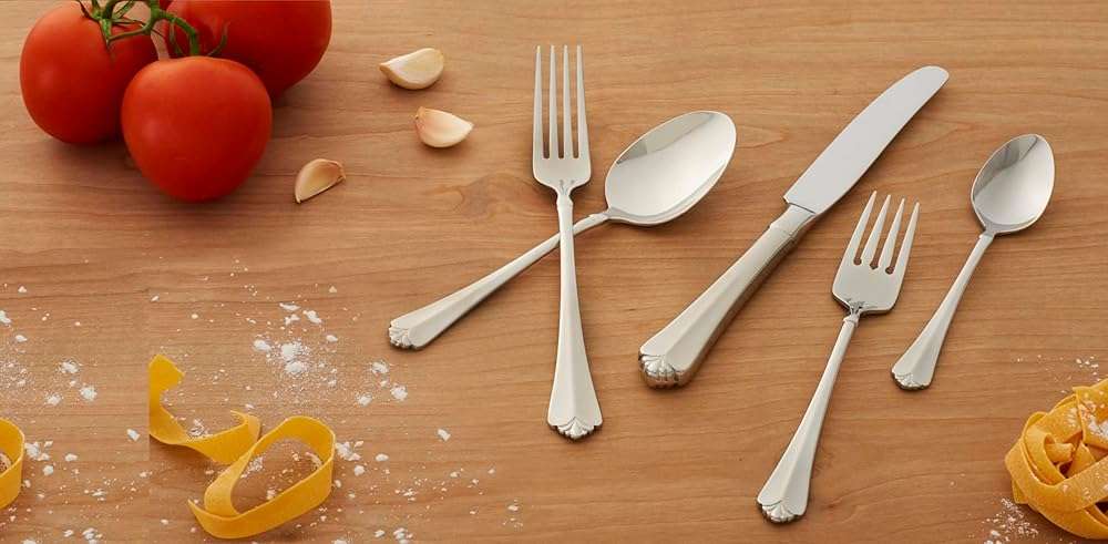 Oneida Silverware Set For 8, Juilliard 45-Piece Fine Flatware Set with Serving Utensils, Service For 8, 18/10 Stainless Steel, Mirror Finish, Dishwasher Safe,Knives Spoons & Forks Set(Silver 45 Piece) - Image 2