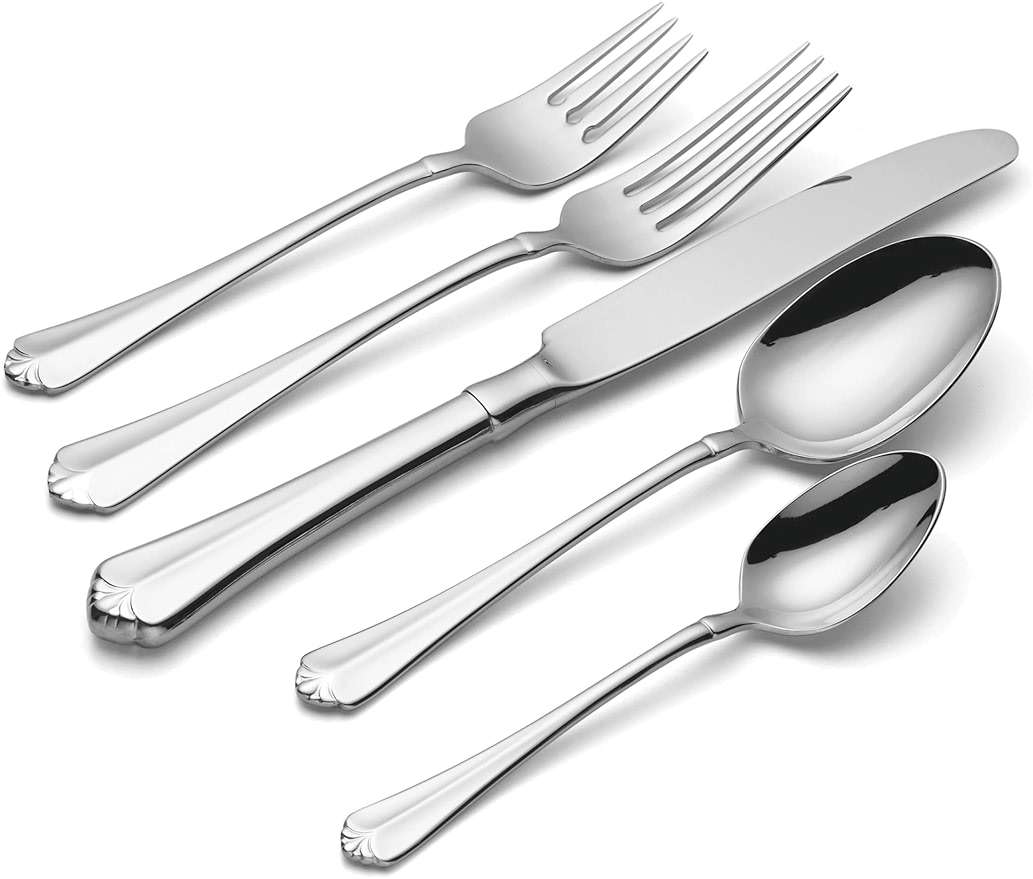 Oneida Silverware Set For 8, Juilliard 45-Piece Fine Flatware Set with Serving Utensils, Service For 8, 18/10 Stainless Steel, Mirror Finish, Dishwasher Safe,Knives Spoons & Forks Set(Silver 45 Piece) - Image 4