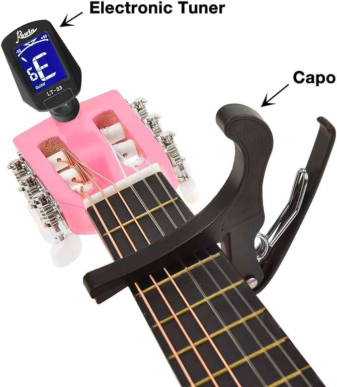 MasterPlay Kids Guitar, 30” Beginner Classical Wood Guitar For Learners, With starter kit, Bag, Strap, Tuner, Pick, Extra String, Cleaning cloth, Christmas, Birthday Gift for Girls Ages 5-12, Pink - Image 3