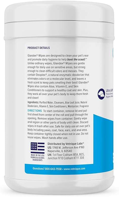 Vetnique Glandex Rear End Wipes for Dogs & Cats, Anal Gland Hygiene & Deodorizing Dog Wipes for Paws and Butt, Boot The Scoot with DeoPlex Enzyme, Aloe & Vitamin E (75ct) - Image 2