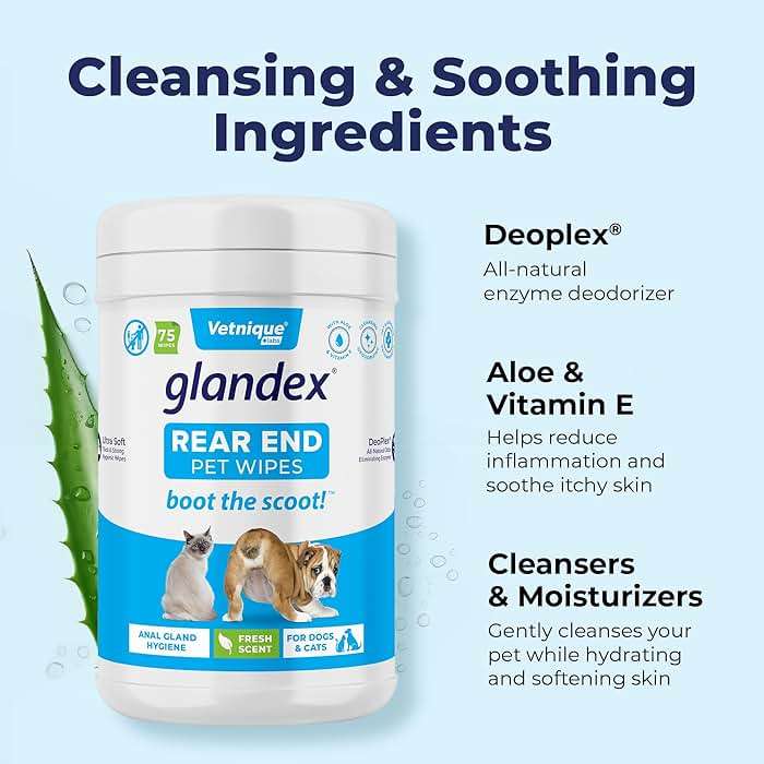 Vetnique Glandex Rear End Wipes for Dogs & Cats, Anal Gland Hygiene & Deodorizing Dog Wipes for Paws and Butt, Boot The Scoot with DeoPlex Enzyme, Aloe & Vitamin E (75ct) - Image 5
