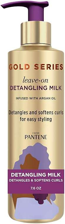 Pantene Gold Series Detangling Milk Hair Treatment for Curly Hair, Natural and Textured Hair, 7.6 Fl Oz Leave-On Hair Detangler Infused with Rich Argan Oil, Dye and Sulfate Free Formula - Image 1