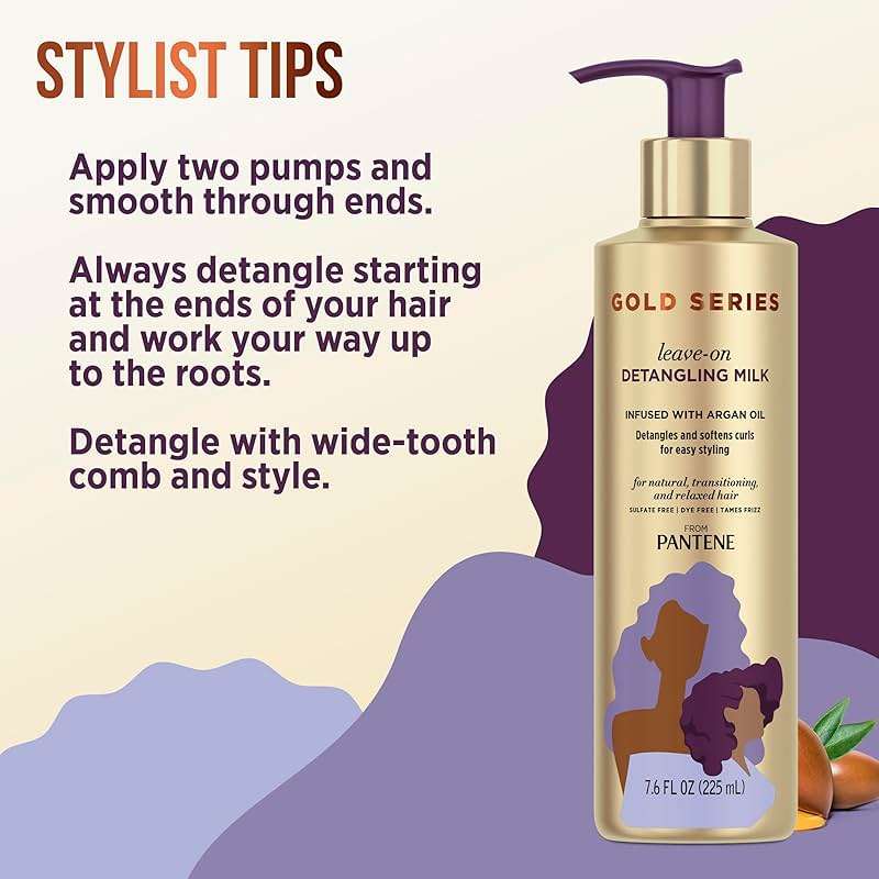 Pantene Gold Series Detangling Milk Hair Treatment for Curly Hair, Natural and Textured Hair, 7.6 Fl Oz Leave-On Hair Detangler Infused with Rich Argan Oil, Dye and Sulfate Free Formula - Image 5
