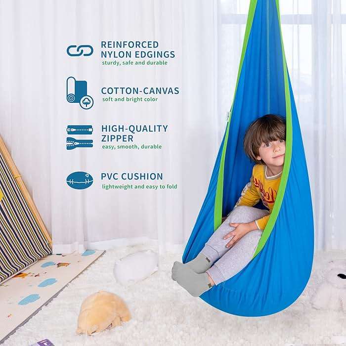 OUTREE Kids Pod Swing Seat, Cotton Child Hammock Swing Chair, Sensory Swing for Indoor and Outdoor Use, Blue - Image 4