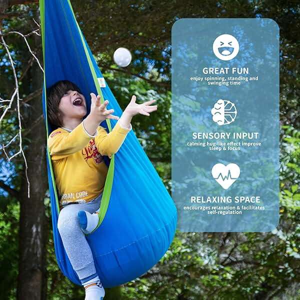 OUTREE Kids Pod Swing Seat, Cotton Child Hammock Swing Chair, Sensory Swing for Indoor and Outdoor Use, Blue - Image 5