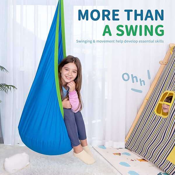 OUTREE Kids Pod Swing Seat, Cotton Child Hammock Swing Chair, Sensory Swing for Indoor and Outdoor Use, Blue - Image 7
