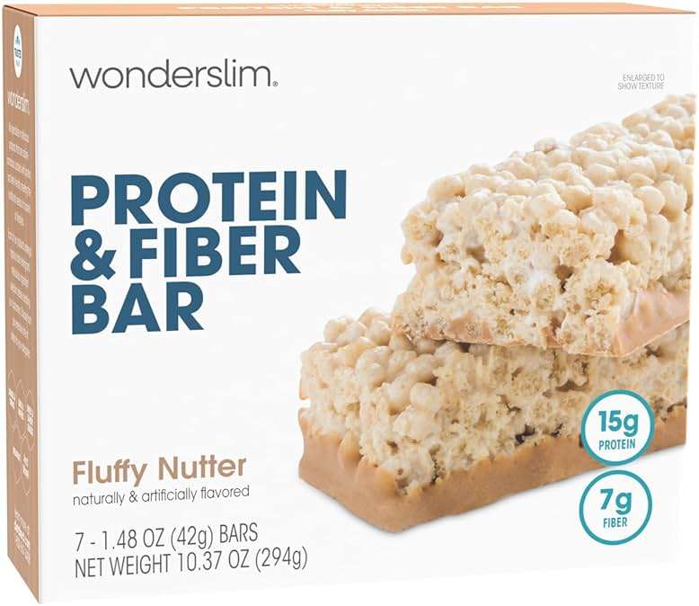 Wonderslim High Fiber Protein Bars, Fluffy Nutter | 15g Protein, 7g Fiber | Low Sugar, Low Carb | Healthy Indulgence | Satisfying, Supports Energy & On-the-Go Convenience, 7 Pack - Image 1