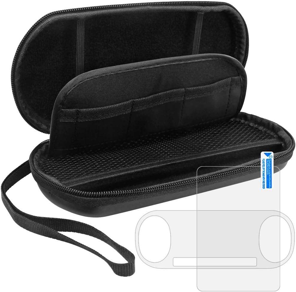 AFUNTA ProProtective Case for Sony Playstation Vita 2000 with Screen Protectors, Tempered Glass for Front Screen and PET Film for The Back, 1 Carrying EVA Case for PS Vita PSV Console - Image 1