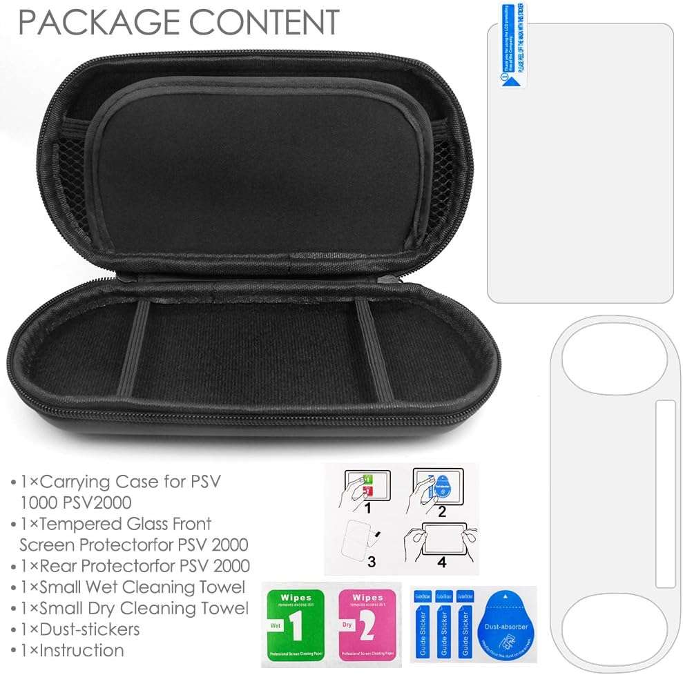 AFUNTA ProProtective Case for Sony Playstation Vita 2000 with Screen Protectors, Tempered Glass for Front Screen and PET Film for The Back, 1 Carrying EVA Case for PS Vita PSV Console - Image 2