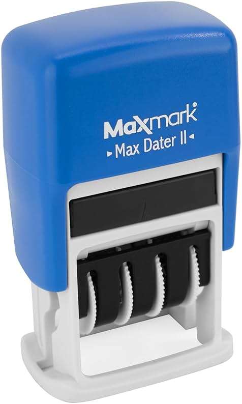 MaxMark Self-Inking Rubber Date Office Stamp with Scanned Phrase & Date - Blue Ink (Max Dater II), 12-Year Band - Image 2