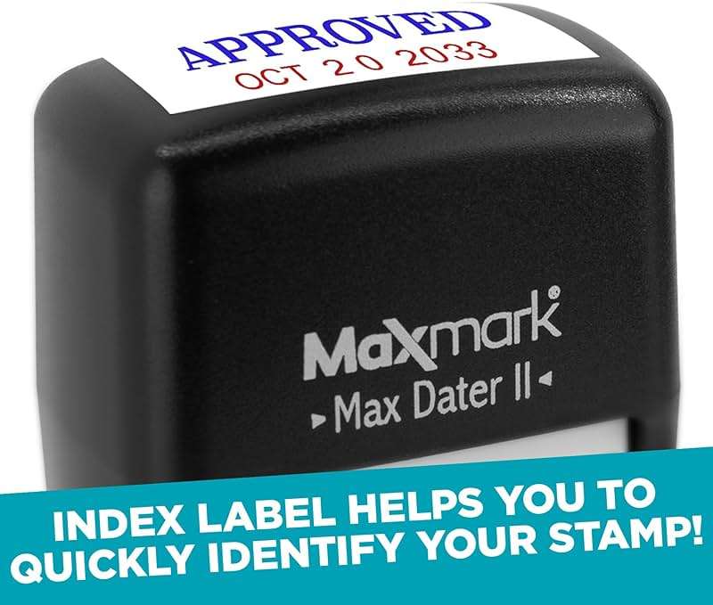 MaxMark Self-Inking Rubber Date Office Stamp with Scanned Phrase & Date - Blue Ink (Max Dater II), 12-Year Band - Image 3
