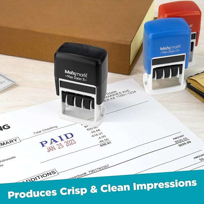 MaxMark Self-Inking Rubber Date Office Stamp with Scanned Phrase & Date - Blue Ink (Max Dater II), 12-Year Band - Image 4
