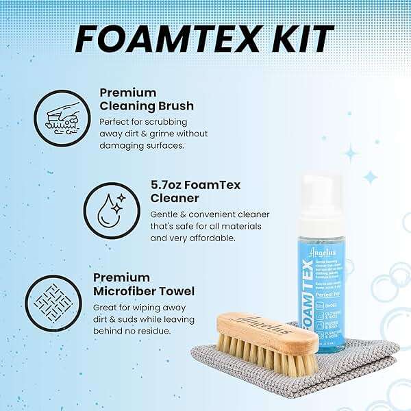 Angelus Foam Tex Cleaning Kit, Shoe Cleaning Kit for Leather, Canvas, Suede, and Rubber – Removes Dirt, Stains, and Scuffs – Non-Toxic, For Sneakers, Hats, Furniture, Clothing & More. Made In USA - Image 2