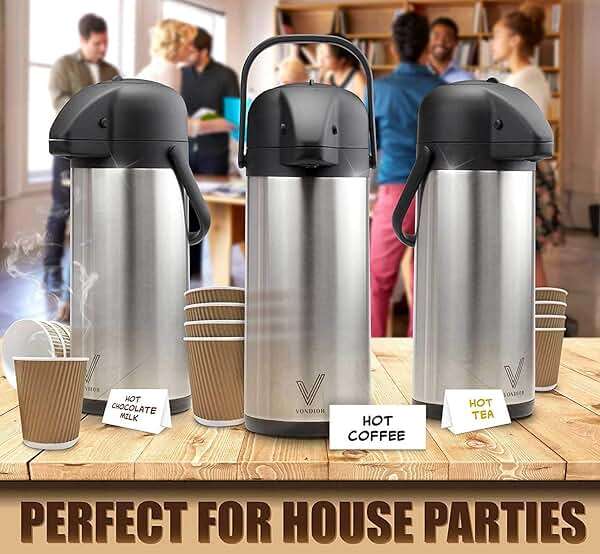 Coffee Carafe for Keeping Hot - 102oz/3L Airpot Coffee Dispenser with Pump - Insulated Stainless Steel Hot Beverage Dispenser for Parties - Thermal Carafe for Hot Drinks Water Tea Chocolate - Image 5