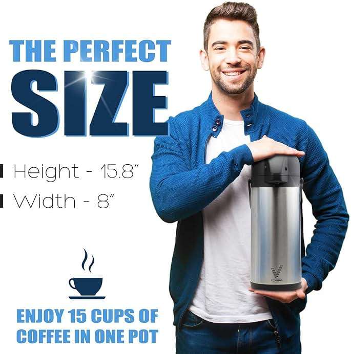 Coffee Carafe for Keeping Hot - 102oz/3L Airpot Coffee Dispenser with Pump - Insulated Stainless Steel Hot Beverage Dispenser for Parties - Thermal Carafe for Hot Drinks Water Tea Chocolate - Image 7