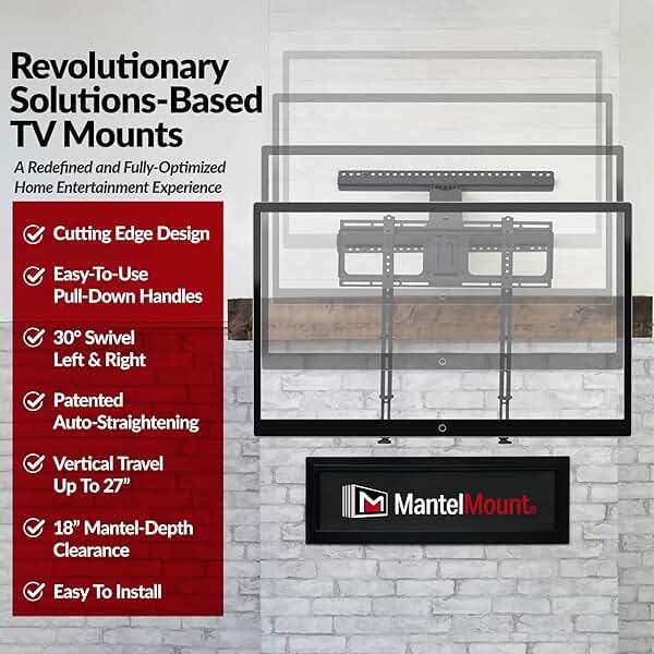 MantelMount- MM340 Above Fireplace Pull Down TV Mount- Televisions 44" to 80" Up to 90 lbs - Safe Auto-Adjusting TV Mounts - Patented Motion Stops, Handles, Balancing Technology - Superior Steel - Image 6