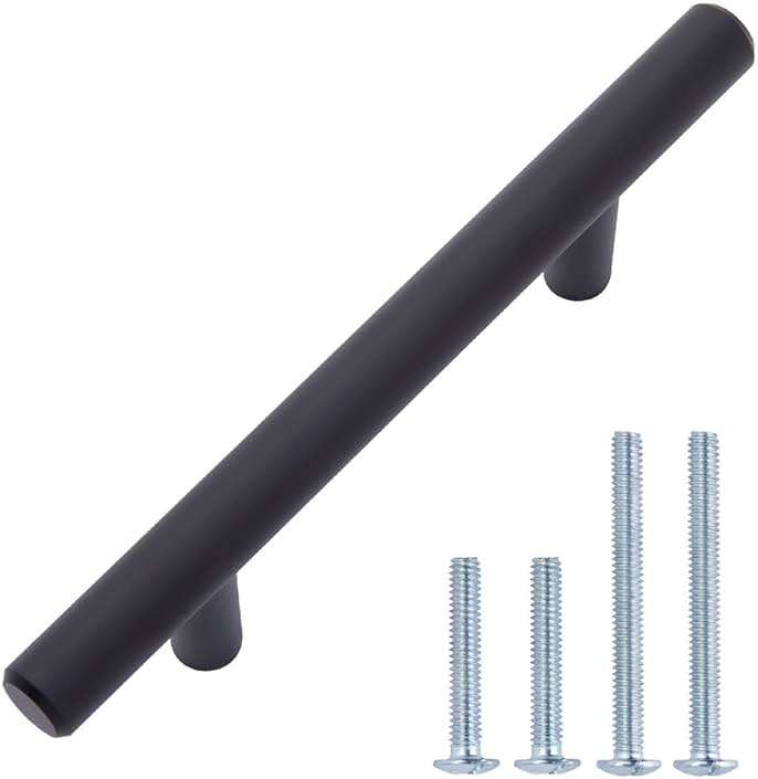 Amazon Basics Euro Bar Cabinet Handles, Drawer Pulls, 5.38-inch Length, 3-inch Hole Center, 1/2-inch Diameter, Matte Black, 10-Pack, AB1500-FB-10 - Image 1