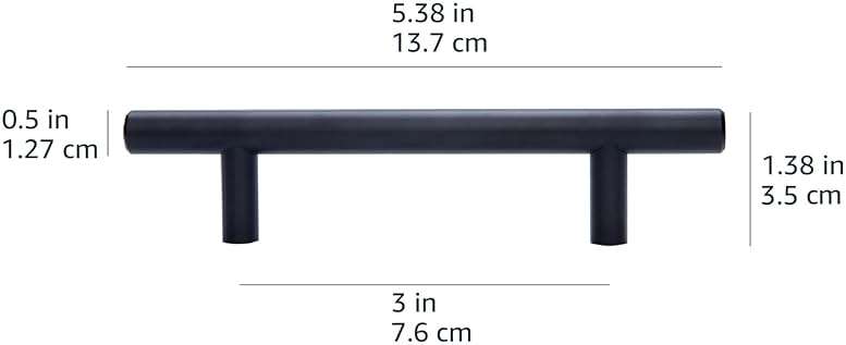 Amazon Basics Euro Bar Cabinet Handles, Drawer Pulls, 5.38-inch Length, 3-inch Hole Center, 1/2-inch Diameter, Matte Black, 10-Pack, AB1500-FB-10 - Image 2
