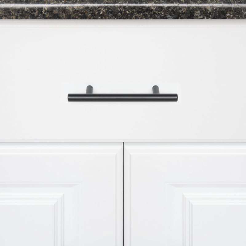 Amazon Basics Euro Bar Cabinet Handles, Drawer Pulls, 5.38-inch Length, 3-inch Hole Center, 1/2-inch Diameter, Matte Black, 10-Pack, AB1500-FB-10 - Image 6
