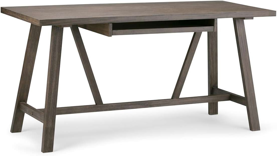 SIMPLIHOME Dylan SOLID WOOD Industrial 60 inch Wide Writing Office Desk in Driftwood for the Office Desk, Writing Table, Workstation and Study Table - Image 1
