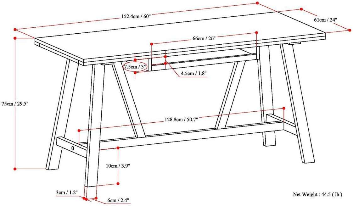 SIMPLIHOME Dylan SOLID WOOD Industrial 60 inch Wide Writing Office Desk in Driftwood for the Office Desk, Writing Table, Workstation and Study Table - Image 2