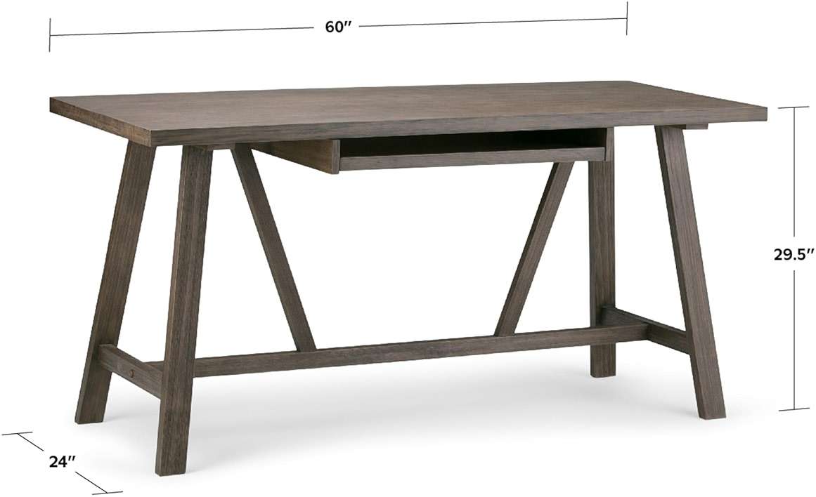 SIMPLIHOME Dylan SOLID WOOD Industrial 60 inch Wide Writing Office Desk in Driftwood for the Office Desk, Writing Table, Workstation and Study Table - Image 12