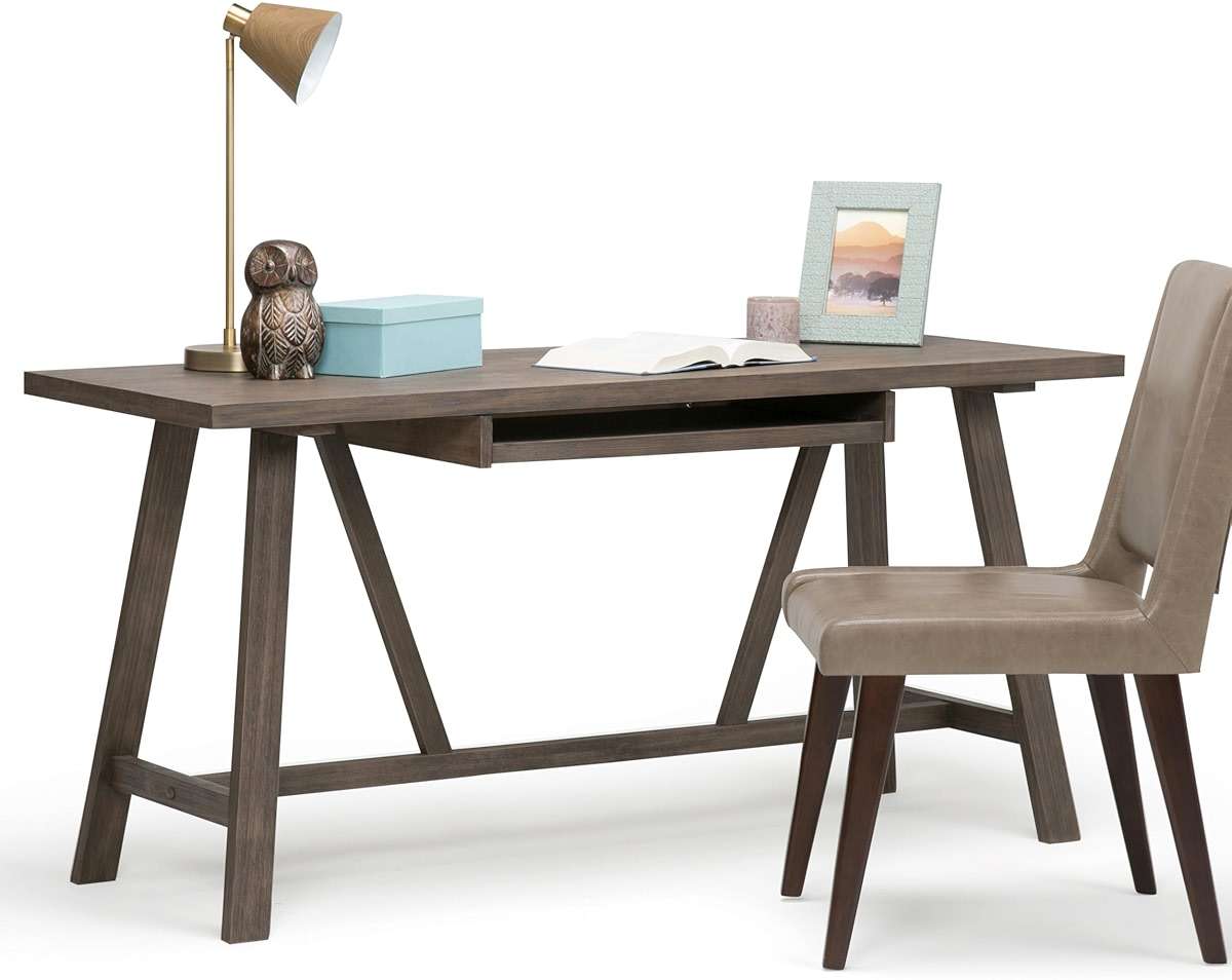 SIMPLIHOME Dylan SOLID WOOD Industrial 60 inch Wide Writing Office Desk in Driftwood for the Office Desk, Writing Table, Workstation and Study Table - Image 3