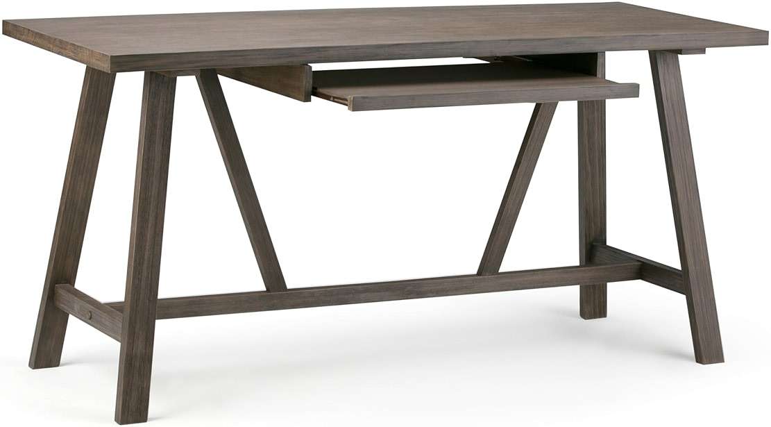 SIMPLIHOME Dylan SOLID WOOD Industrial 60 inch Wide Writing Office Desk in Driftwood for the Office Desk, Writing Table, Workstation and Study Table - Image 4