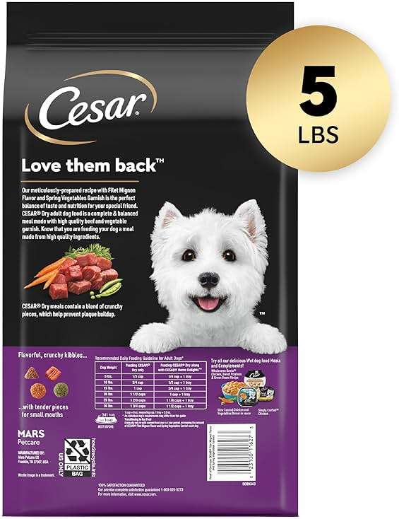Cesar Small Breed Dry Dog Food for Small Dogs, Filet Mignon Flavor and Spring Vegetables Garnish, 5 lb Bag - Image 2