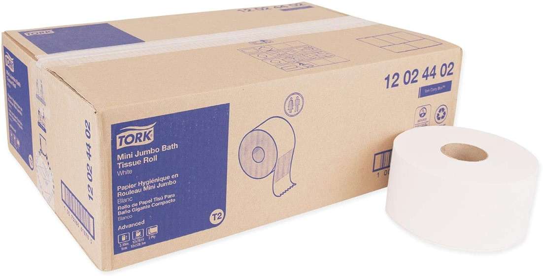 Tork 12024402 Mini Jumbo Bath Tissue Roll, 2-Ply, White - Image 1