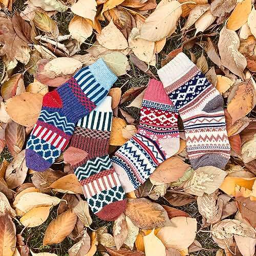 JOYCA & CO. 3-5 Pairs Womens Multicolor Fashion Warm Wool Cotton Thick Winter Crew Socks - Image 3
