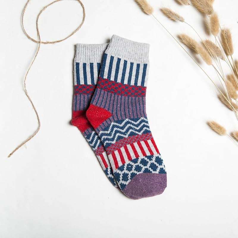JOYCA & CO. 3-5 Pairs Womens Multicolor Fashion Warm Wool Cotton Thick Winter Crew Socks - Image 7
