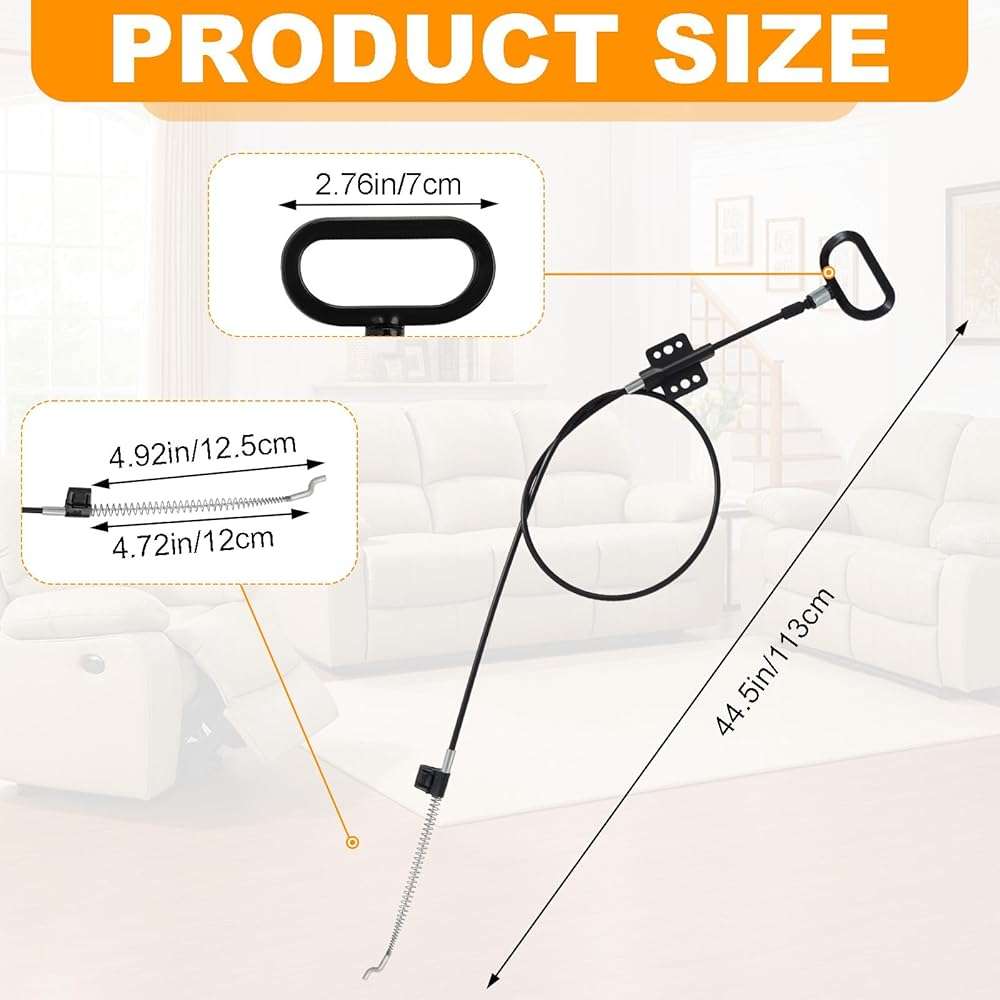 Podoy Recliner Pull Cable 𝟒𝟒.𝟓" Replacement for Sofa Chair Universal 44.5", Recliner Release Cable Replacement D-Ring Pull Handle - Image 2