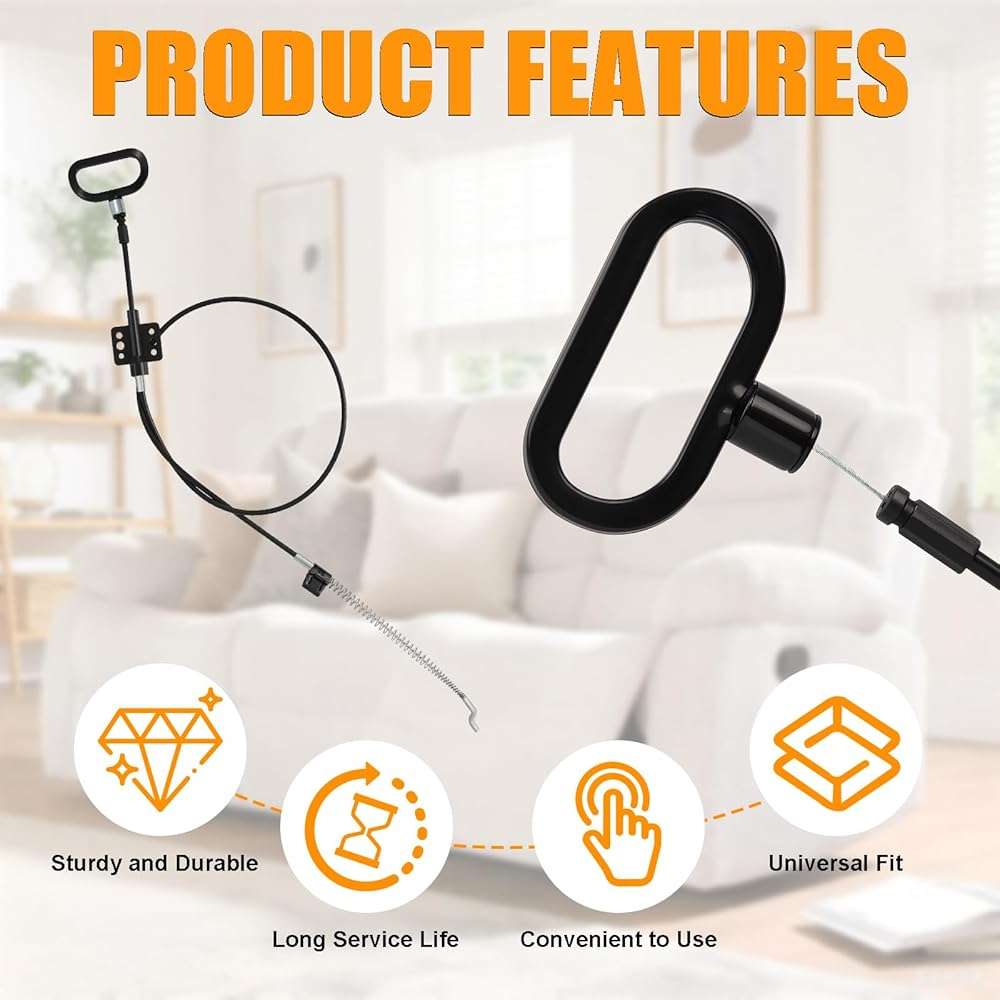 Podoy Recliner Pull Cable 𝟒𝟒.𝟓" Replacement for Sofa Chair Universal 44.5", Recliner Release Cable Replacement D-Ring Pull Handle - Image 4