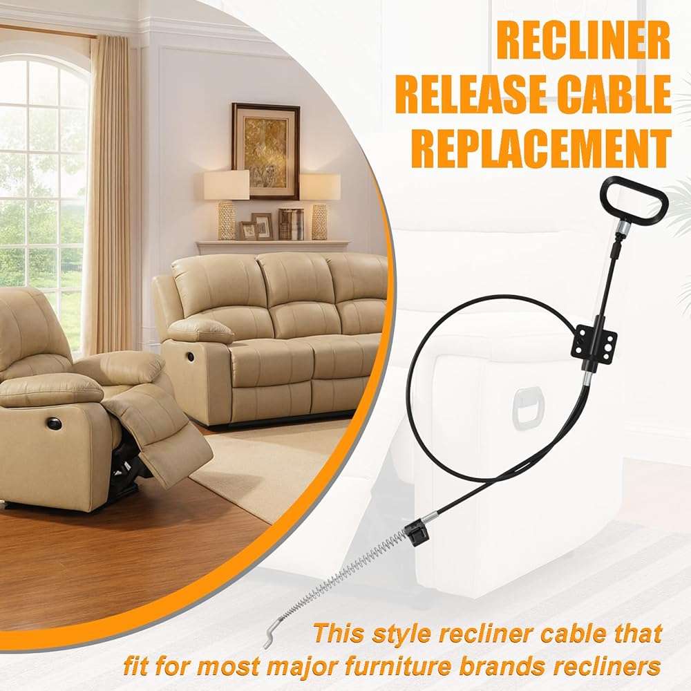Podoy Recliner Pull Cable 𝟒𝟒.𝟓" Replacement for Sofa Chair Universal 44.5", Recliner Release Cable Replacement D-Ring Pull Handle - Image 5
