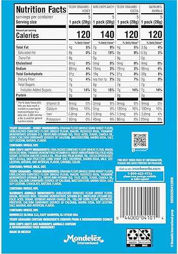 Nabisco Fun Shapes Variety Pack, Barnum's Animal Crackers, Teddy Grahams and CHIPS AHOY! Cookies, 20 Snack Packs - Image 2