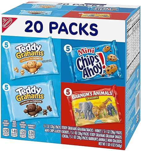 Nabisco Fun Shapes Variety Pack, Barnum's Animal Crackers, Teddy Grahams and CHIPS AHOY! Cookies, 20 Snack Packs - Image 12