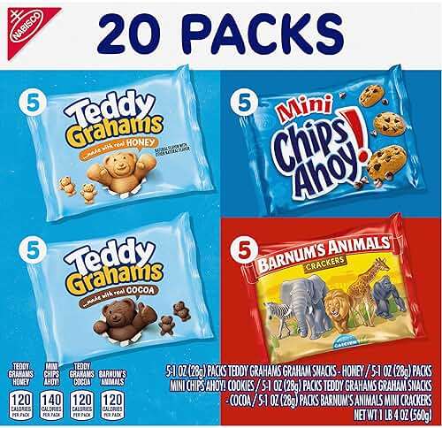Nabisco Fun Shapes Variety Pack, Barnum's Animal Crackers, Teddy Grahams and CHIPS AHOY! Cookies, 20 Snack Packs - Image 13