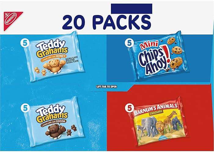 Nabisco Fun Shapes Variety Pack, Barnum's Animal Crackers, Teddy Grahams and CHIPS AHOY! Cookies, 20 Snack Packs - Image 15