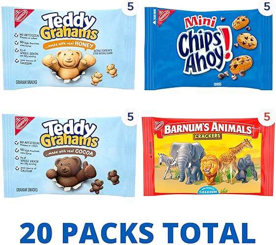 Nabisco Fun Shapes Variety Pack, Barnum's Animal Crackers, Teddy Grahams and CHIPS AHOY! Cookies, 20 Snack Packs - Image 3