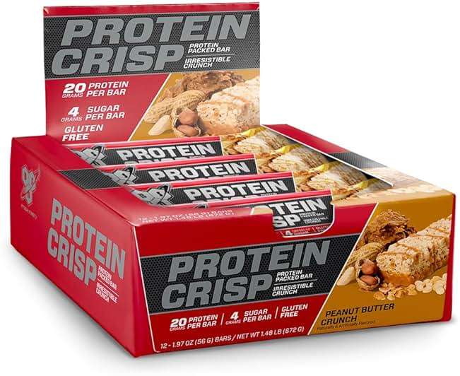 BSN Protein Crisp Bar, Peanut Butter Crunch, 20 Gram Protein Snack Bars with Whey and Fiber, Gluten-Free Crunchy Energy Bars for Workout, Fitness, On-the-Go, 12 Count - Image 1