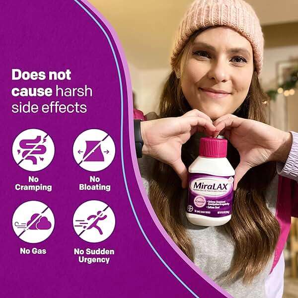 MiraLAX, Laxative Powder, Gentle Constipation Relief for Adults, Stool Softener with PEG 3350, Nonstimulant Laxative, No Harsh Side Effects, Osmotic Laxative, 45 Count - Image 2